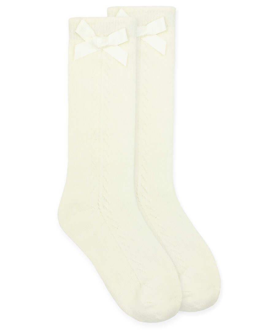 Jefferies Socks - Bow Knee High Socks Ivory