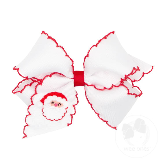 Wee Ones-king white santa emb bow