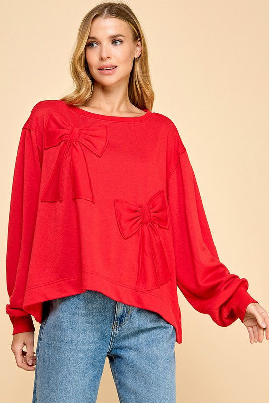 TCEC | Linny Red Bow Oversized Top