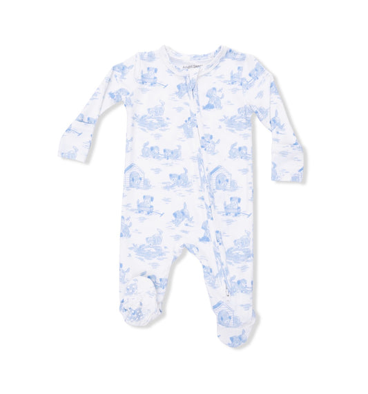 Angel Dear | Puppy Toile Blue 2-Way Zipper Footie