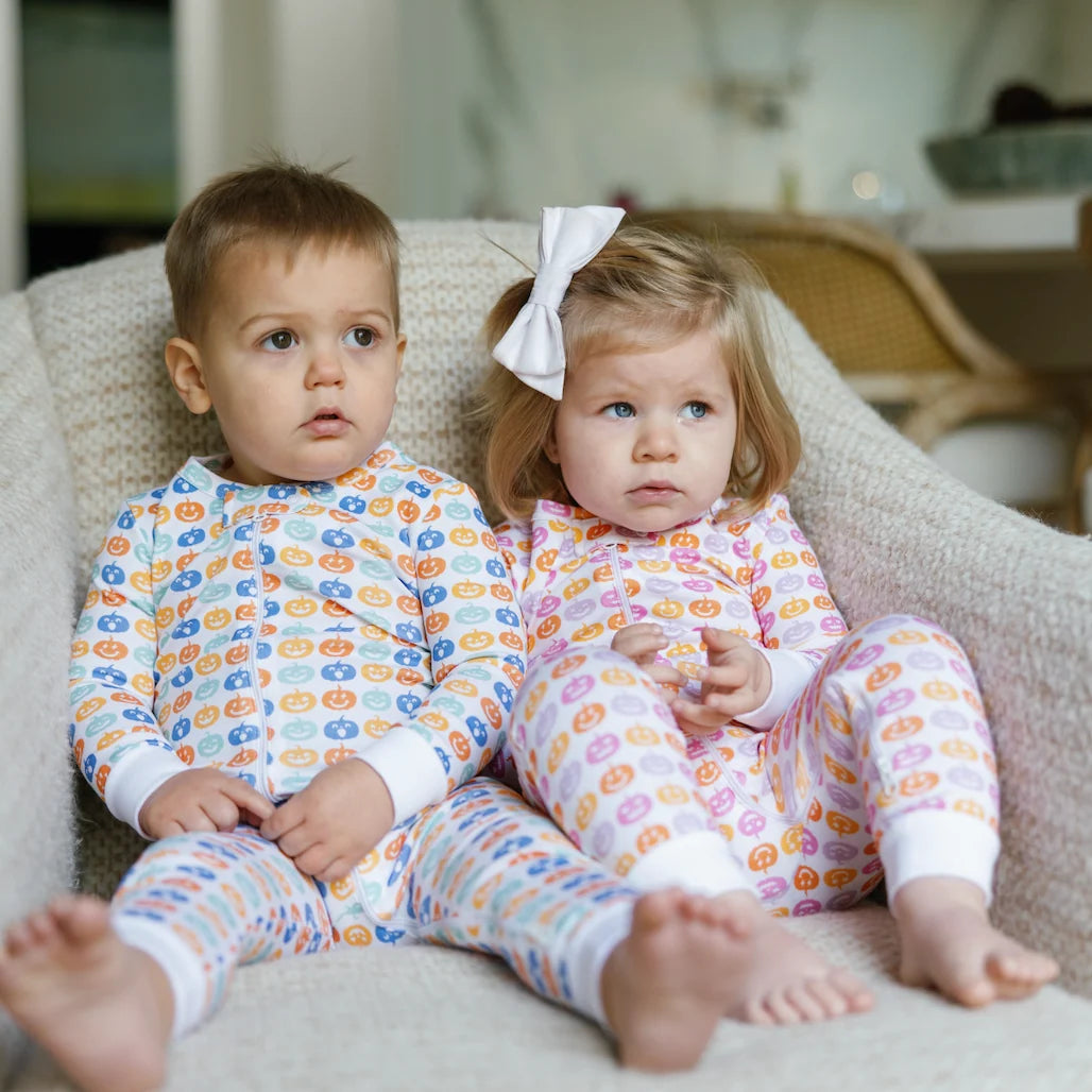 Lila & Hayes | Parker Boys' Zipper Pajama - Preppy Pumpkins Cool