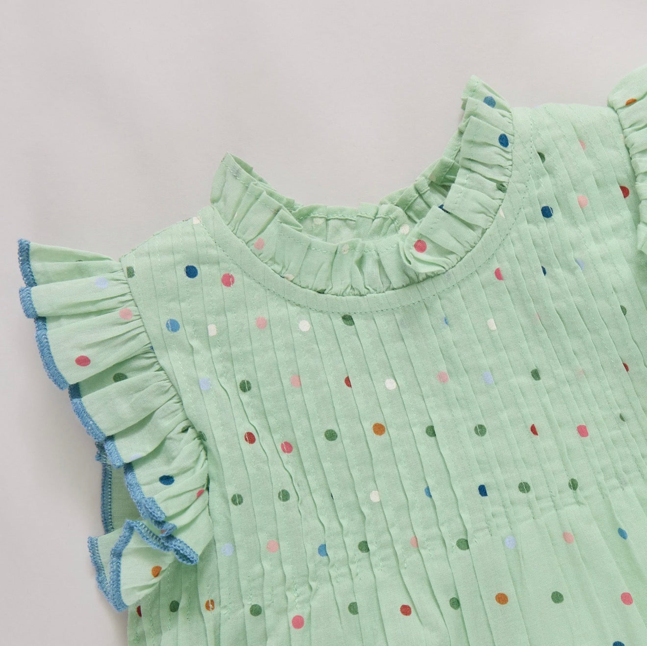 Pink Chicken | Girls Jaipur Dress - Pastel Green Polka Dot