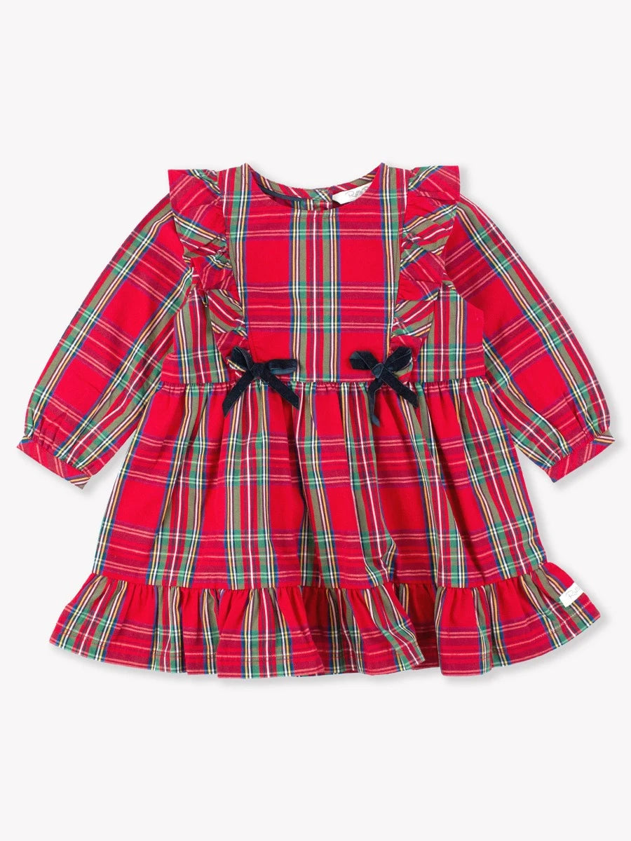 RuffleButts - Tis the Season Plaid Pinafore Bow Dress