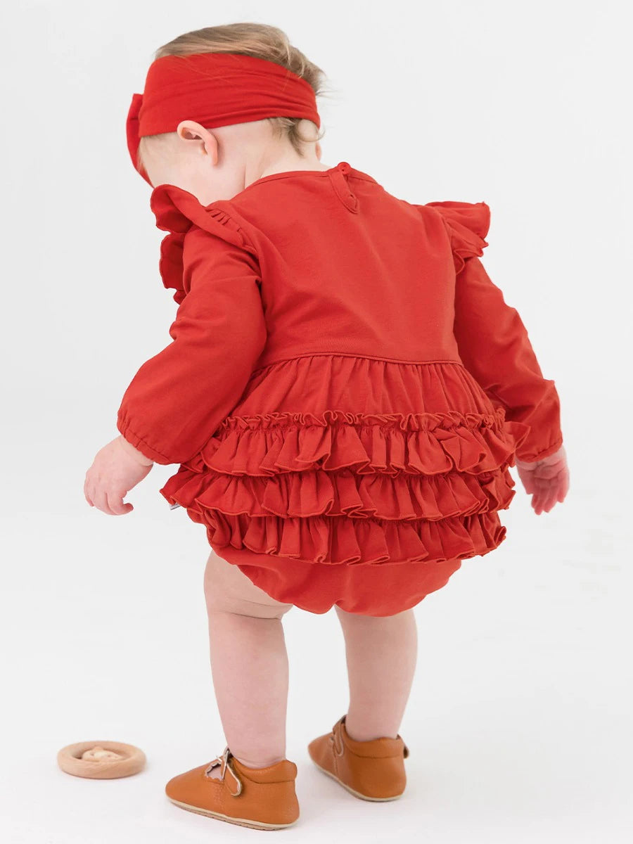 RuffleButts - Red Knit Flutter Bubble