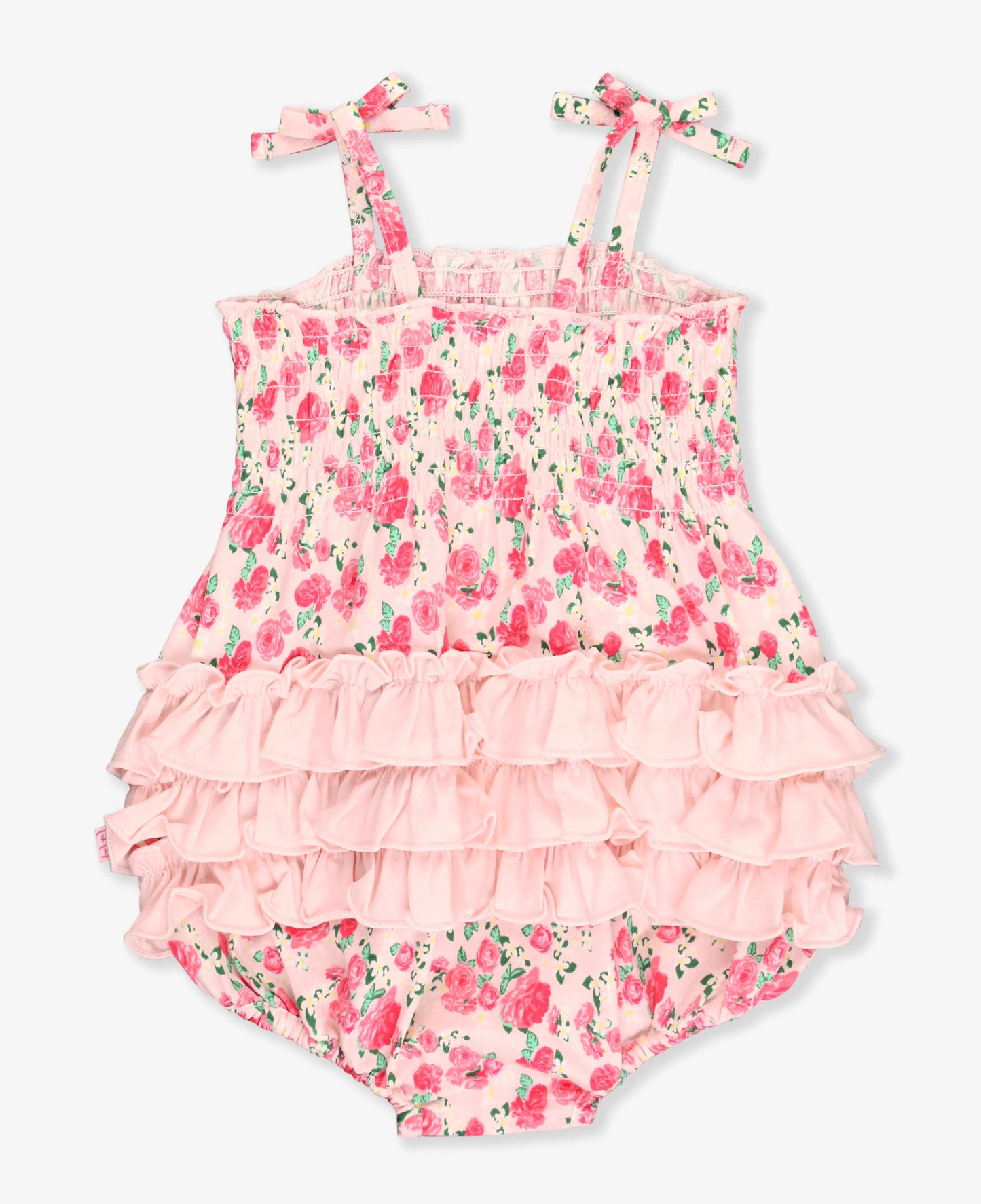 RuffleButts - English Roses Smocked Tie Bubble Romper