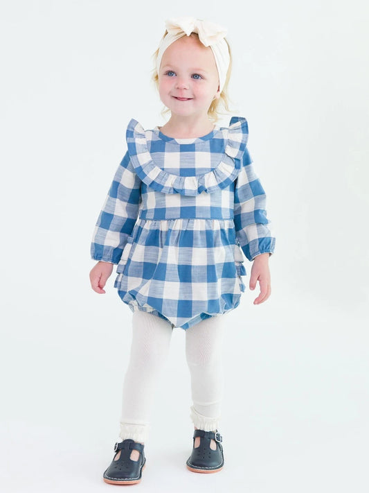 RuffleButts - Countryside Blue Plaid Ruffle Bubble