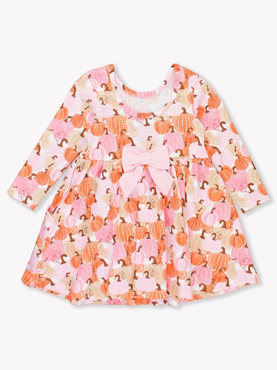 RuffleButts - Pink Pumpkins Knit Twirl Dress