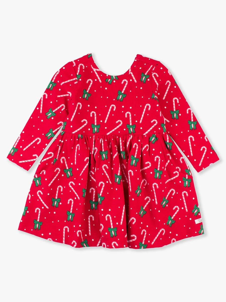 RuffleButts - Candy Cane Cutie Knit Twirl Dress