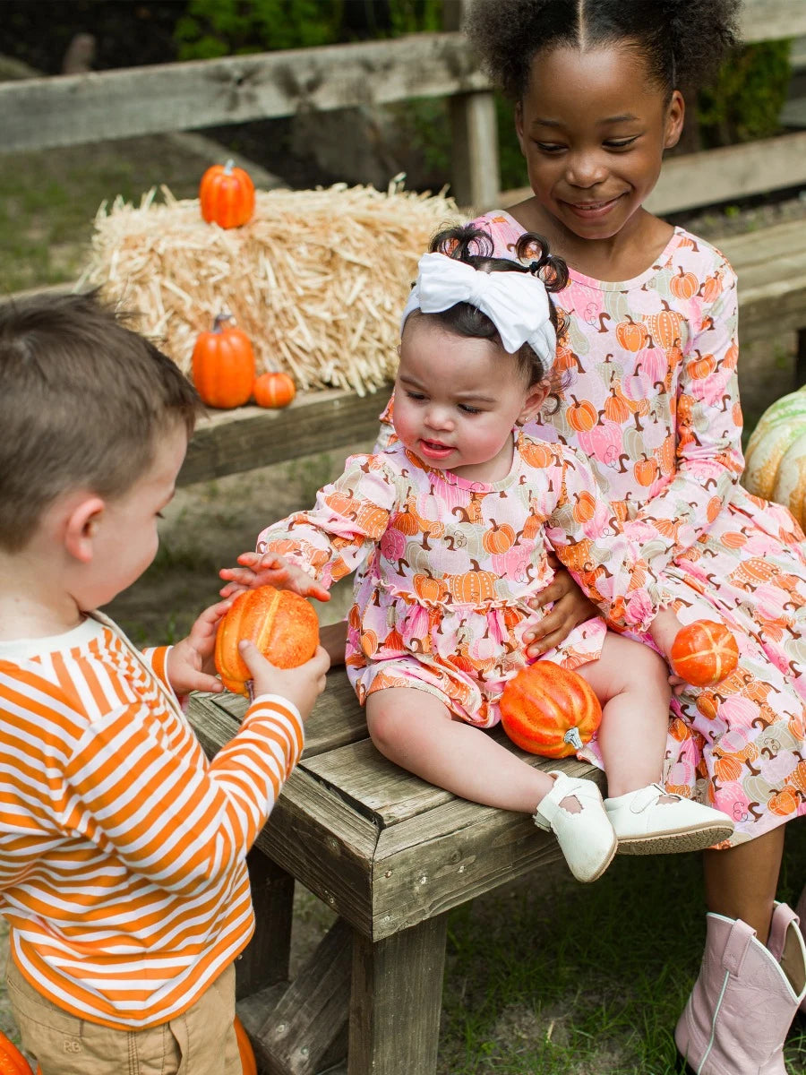 RuffleButts - Pink Pumpkins Knit Twirl Dress