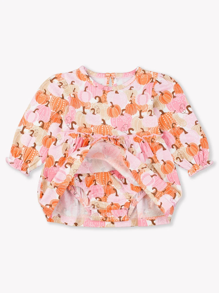 RuffleButts - Pink Pumpkin Patch Skirted Romper