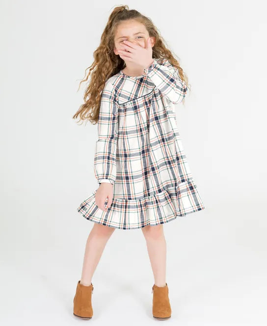 RuffleButts - Fall Harvest Plaid Ruffle Hem Dress