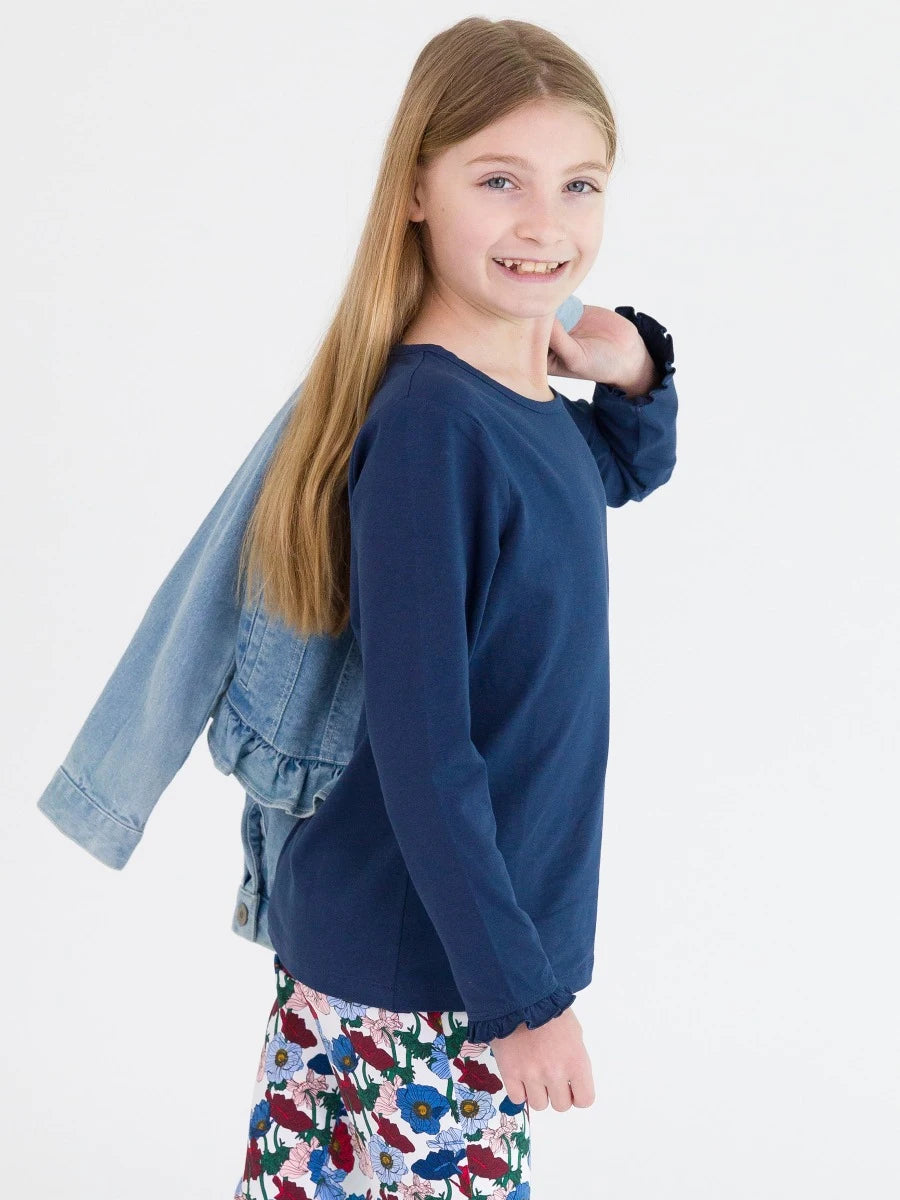 RuffleButts - Navy Knit Ruffle Layering Tee