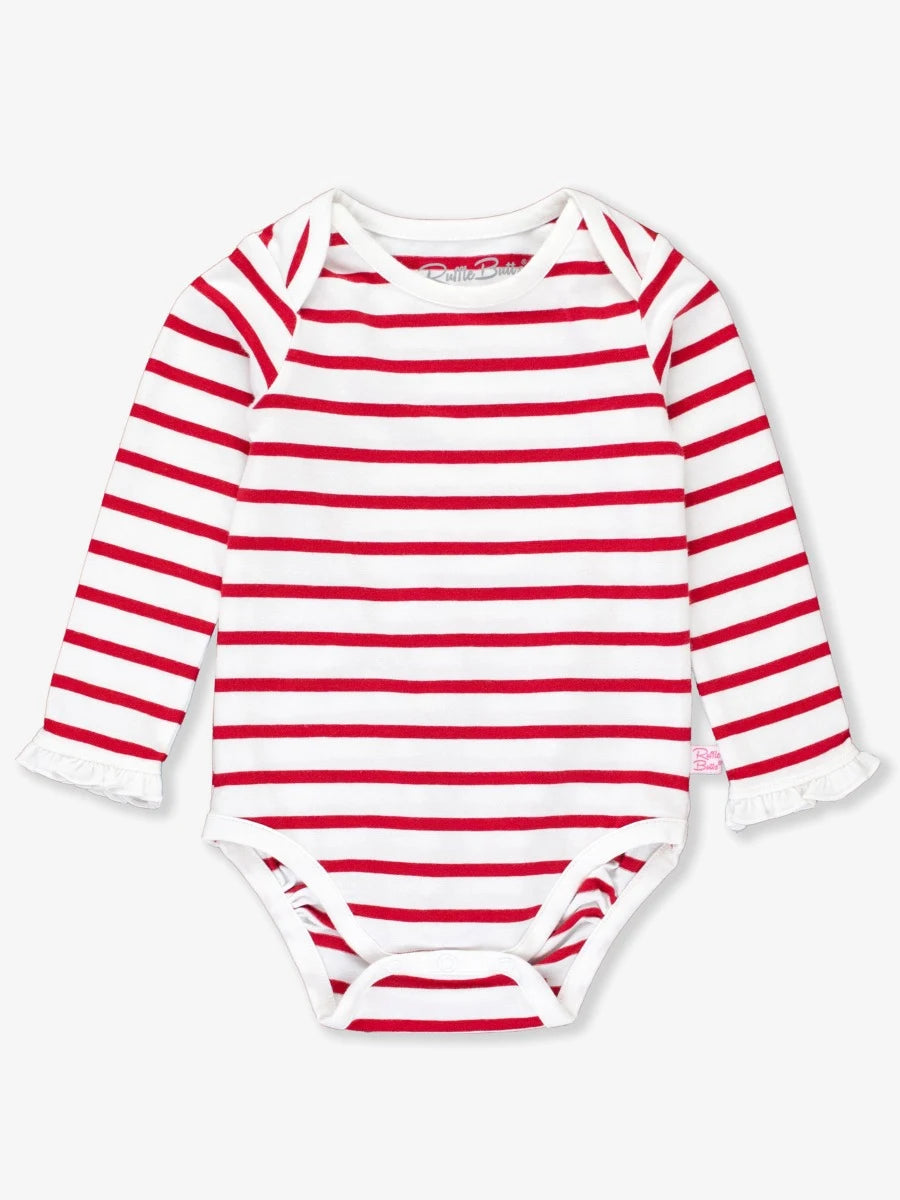 RuffleButts - Red & White Stripe Ruffle Bodysuit