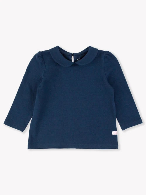 RuffleButts - Dark Navy Peter Pan Collar LS Top