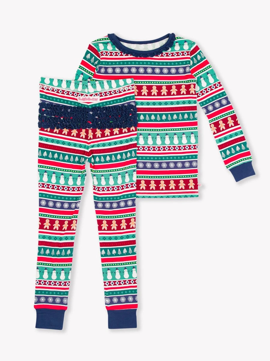 RuffleButts - Fair Isle Friends Toddler Ruffle Pajama Set