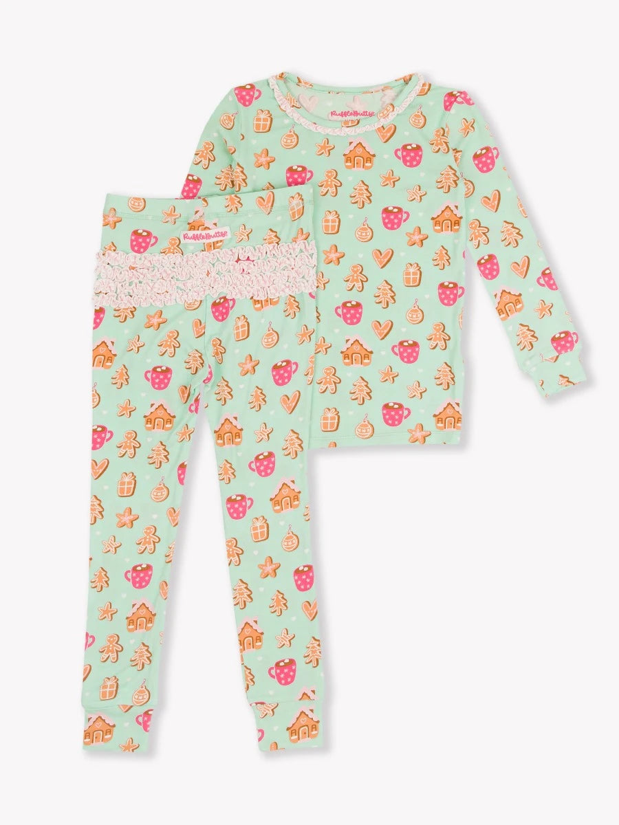 RuffleButts - Gingerbread Joy Toddler Ruffle Pajama Set