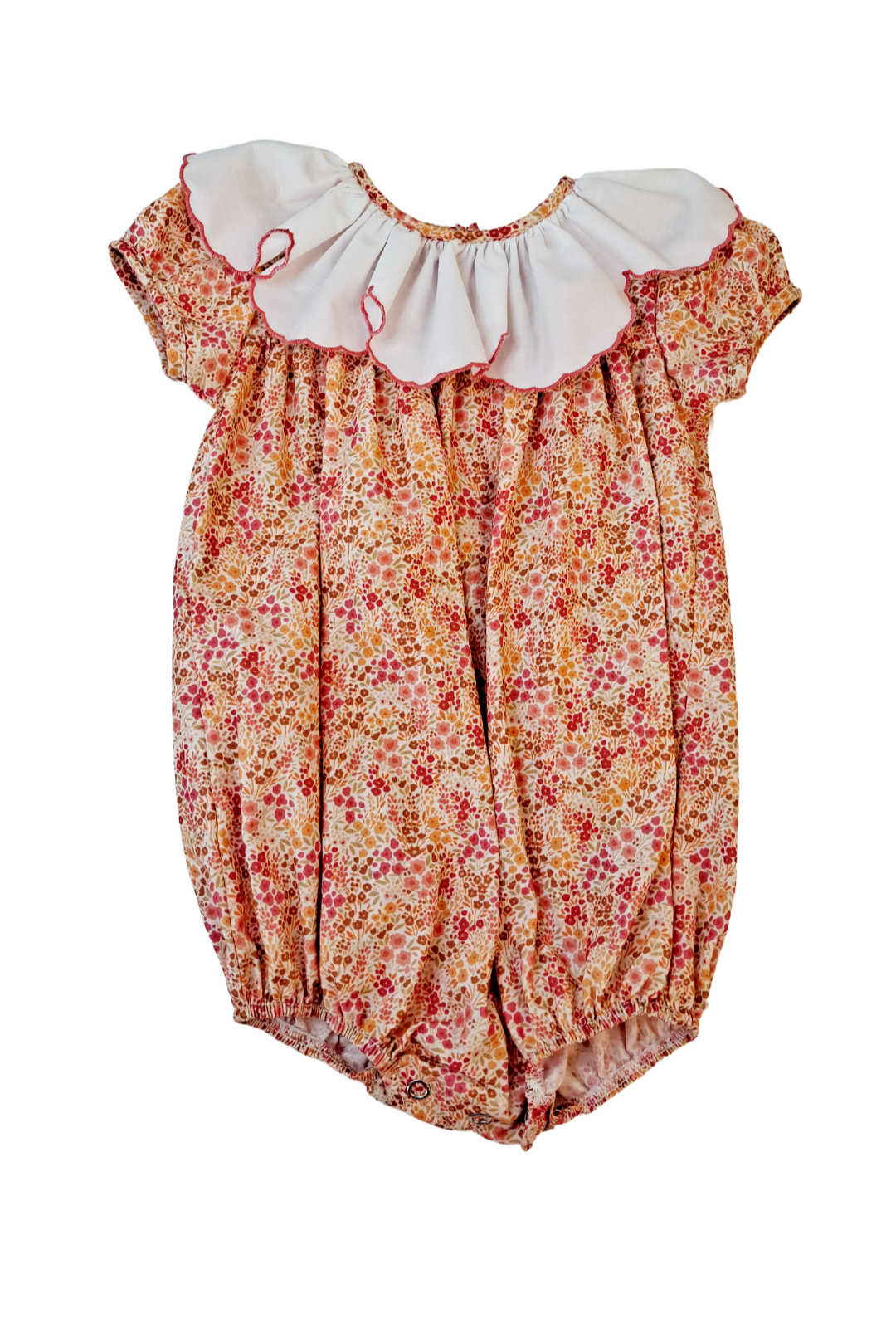 Lulu Bebe - Lily Orange Ditsy Floral Scallop Collar Bubble