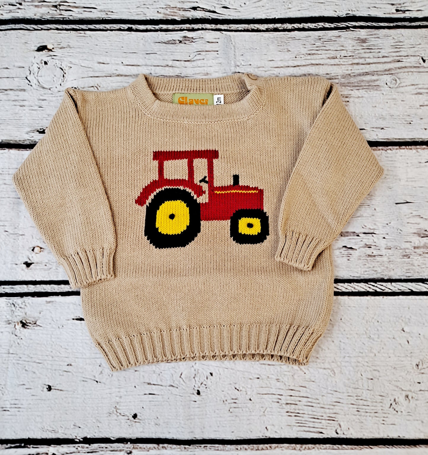 Claver - Red Tractor Sand Crewneck Sweater