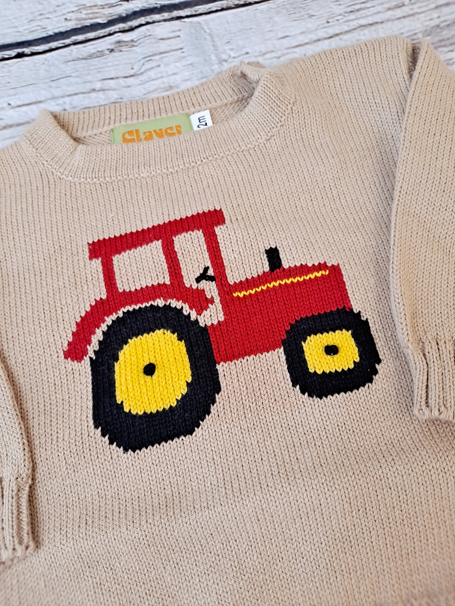 Claver - Red Tractor Sand Crewneck Sweater