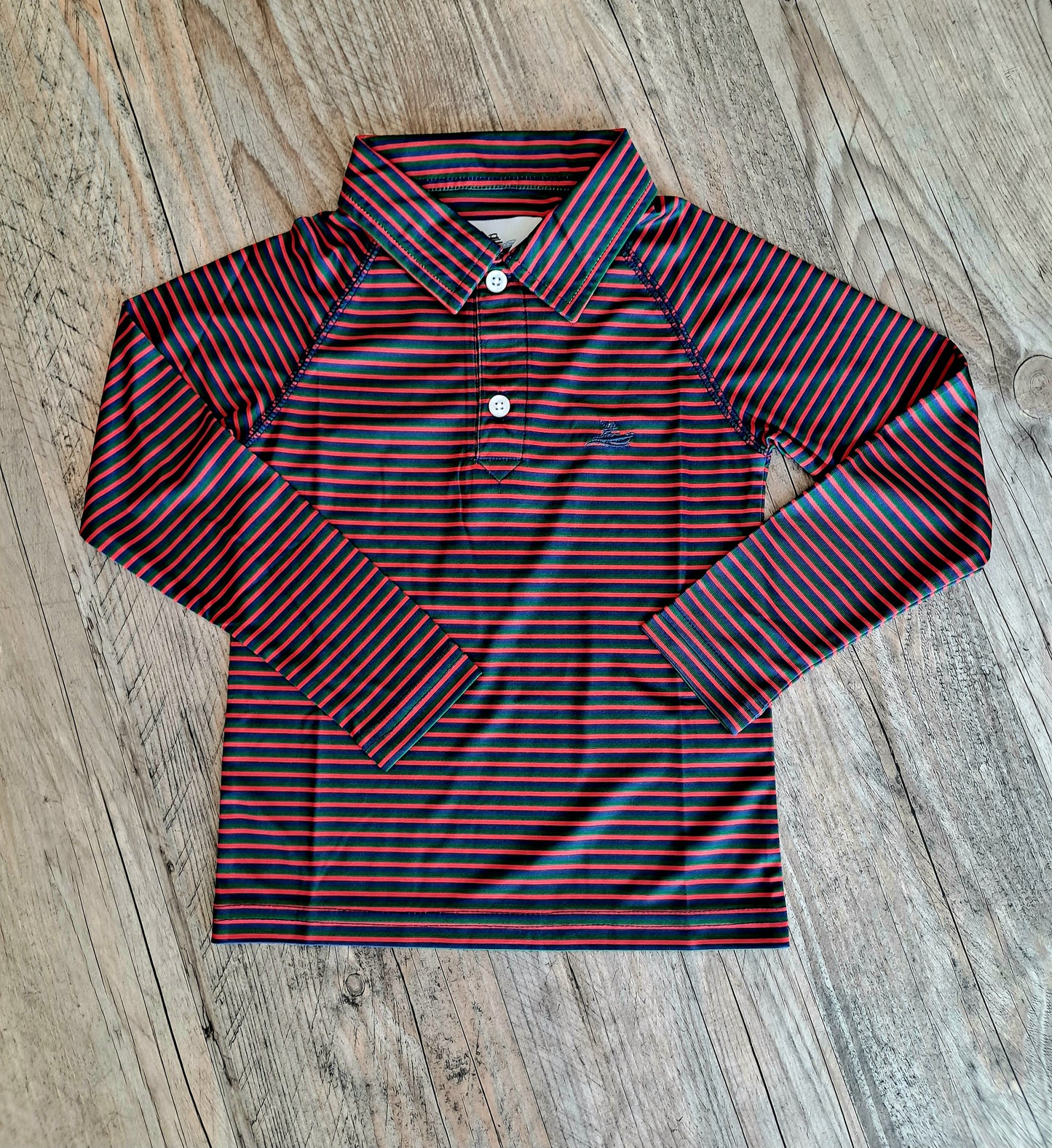 Southbound - Green/Red/Navy Stripe LS Polo