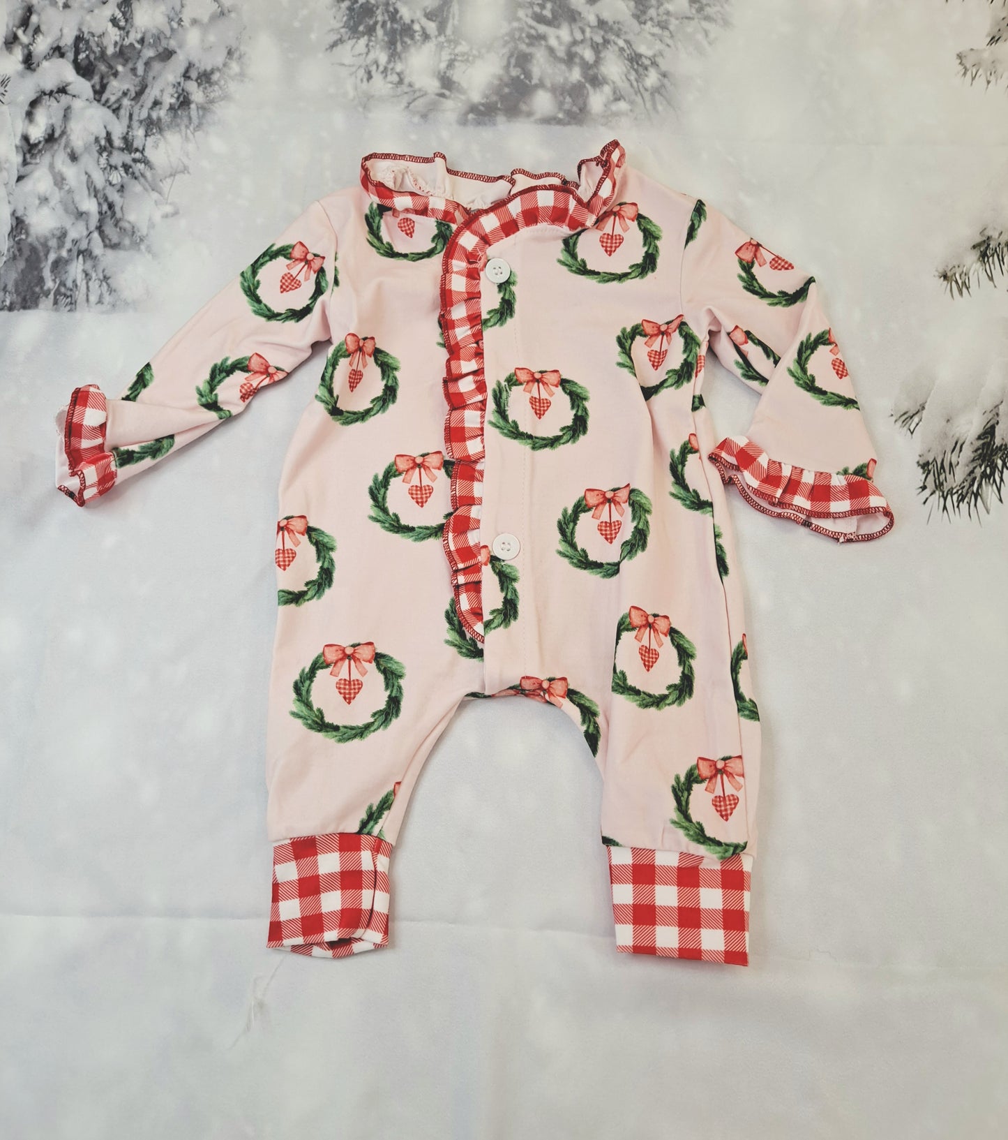 Sugarbee - Pink Wreath Ruffle Buttflap Pjs