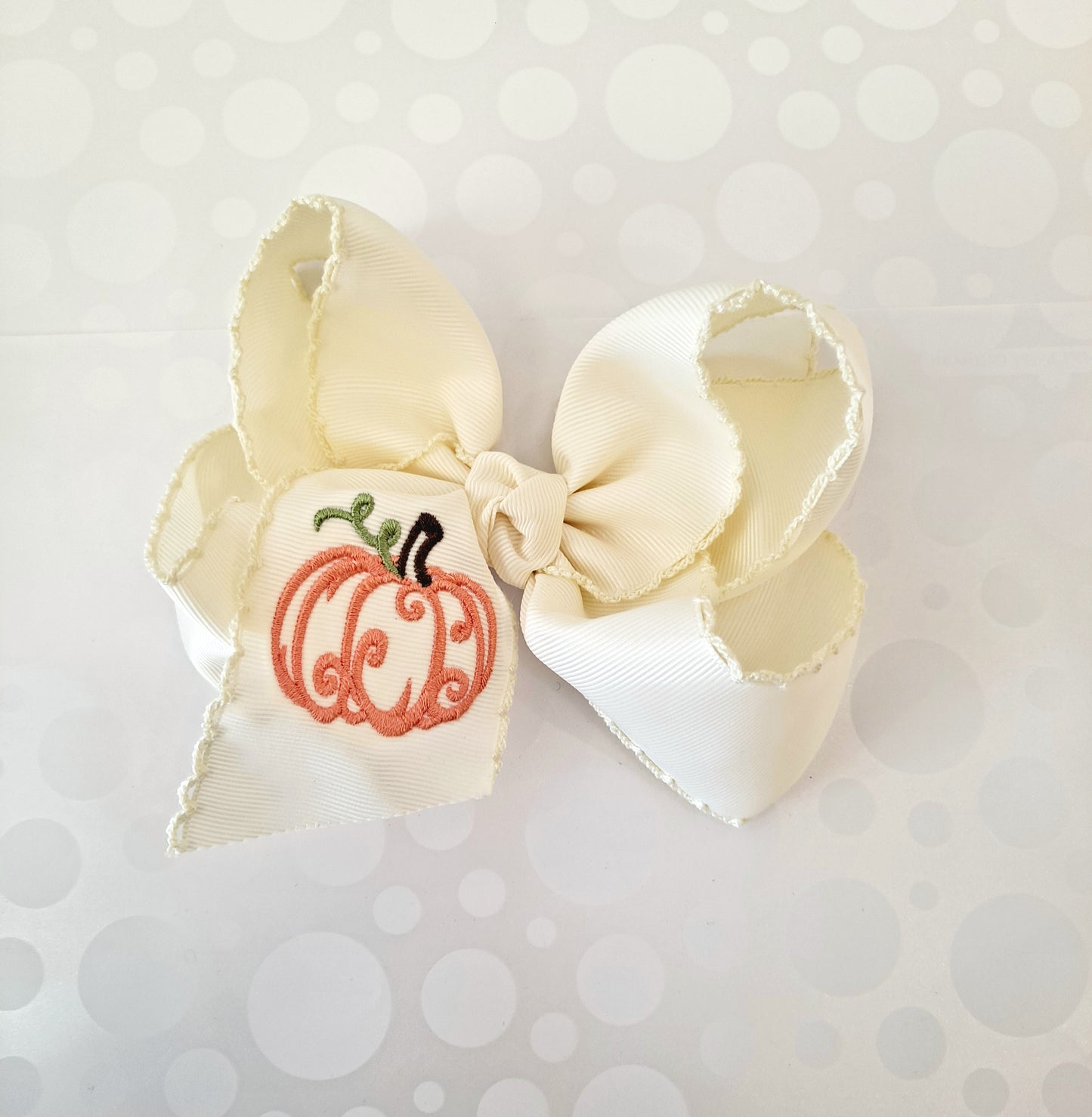 Beyond Creations - Antique White Pumpkin Embroidered Crochet Edge Bow