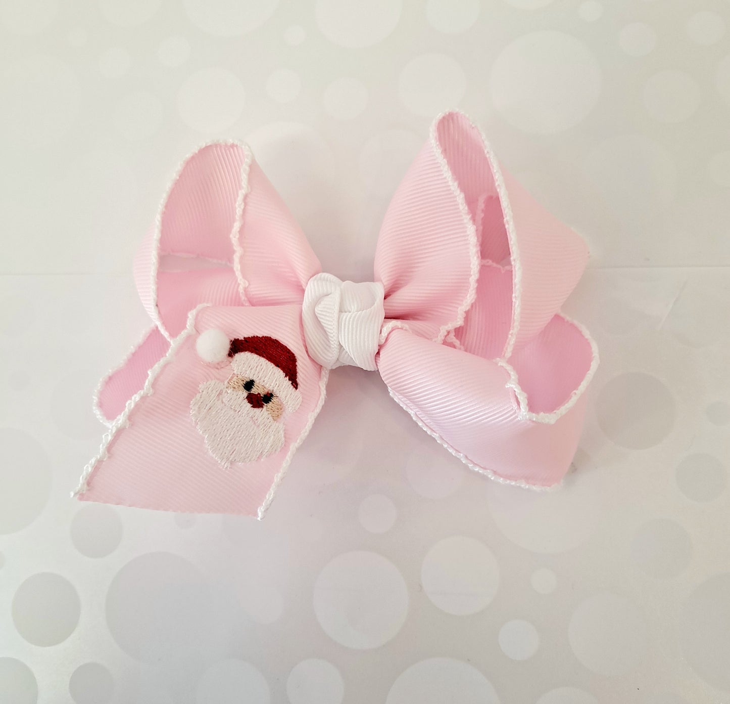 Beyond Creations - Pink Santa Embroidered Crochet Edge Bow