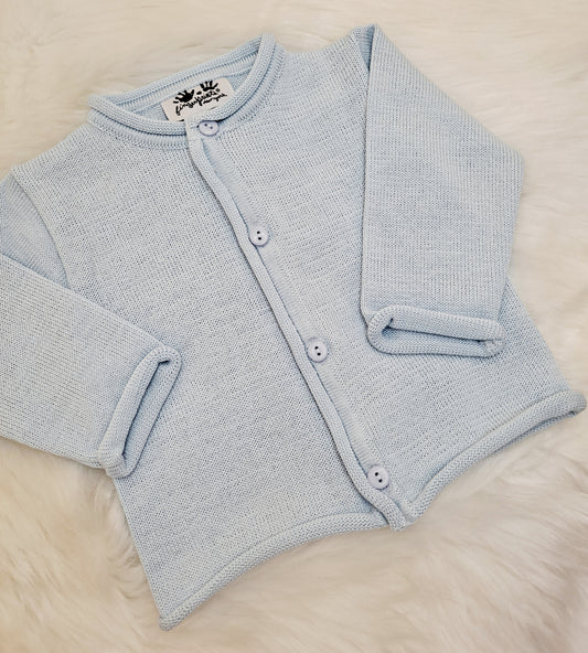 Fingerprints - Roll Neck Button Down Sweater Light Blue