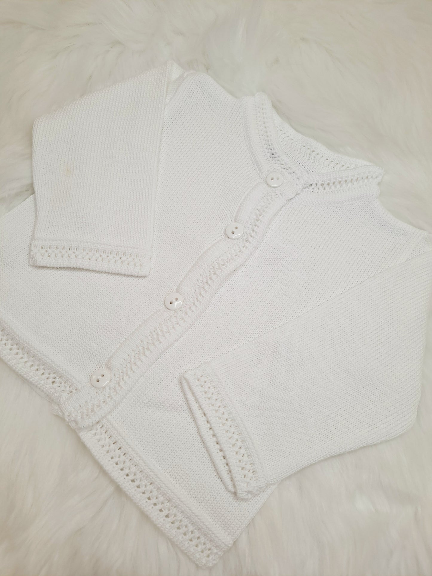 Fingerprints - White Button Up Sweater Crochet Trim