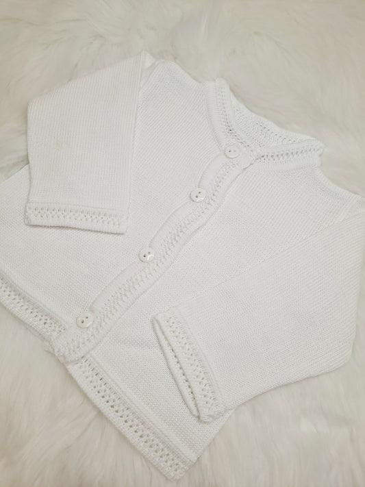 Fingerprints - White Button Up Sweater Crochet Trim