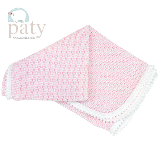 Paty - Receiving Blanket Pink/White Pom Trim