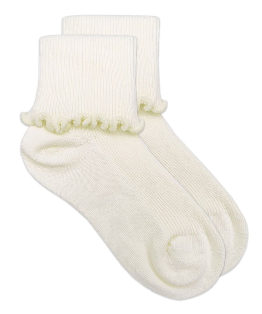 Jefferies Socks - Ripple Edge Turn Cuff Crew Socks Ivory