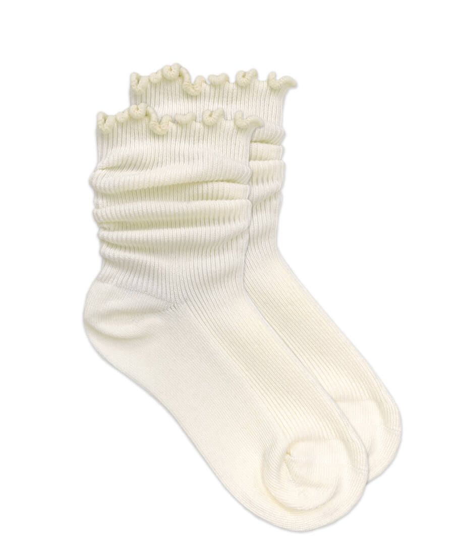 Jefferies Socks - Ripple Edge Turn Cuff Crew Socks Ivory