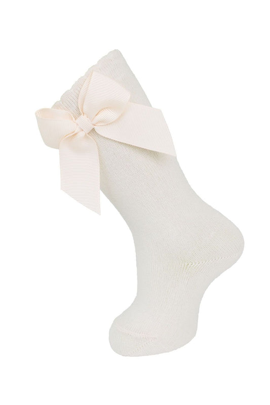 Carlomagno-Natural knee socks w/ gross grain bow