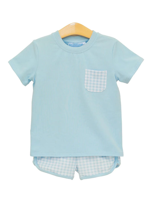 Trotter Street | Madden Short Set - Light Blue Gingham