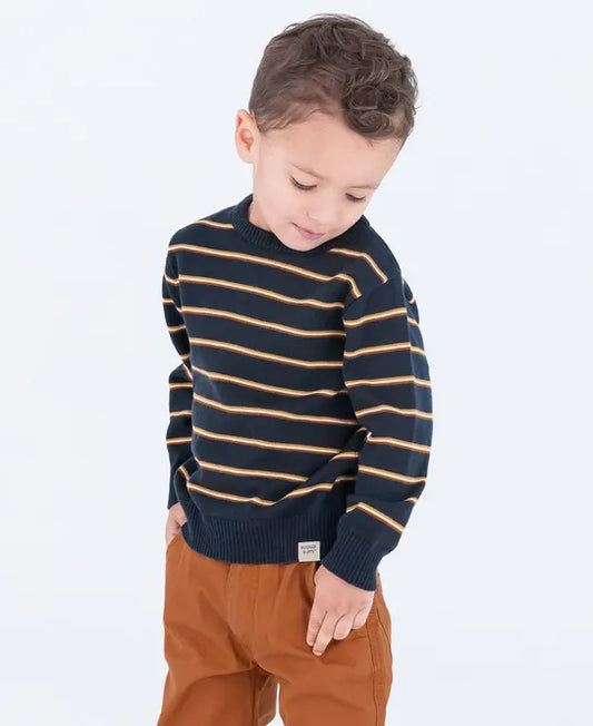 RuggedButts - Navy & Caramel Stripe Knit Crewneck Sweater