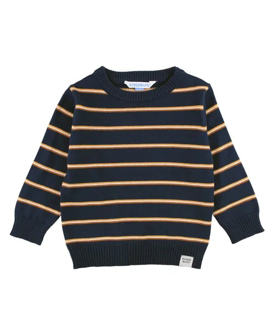 RuggedButts - Navy & Caramel Stripe Knit Crewneck Sweater