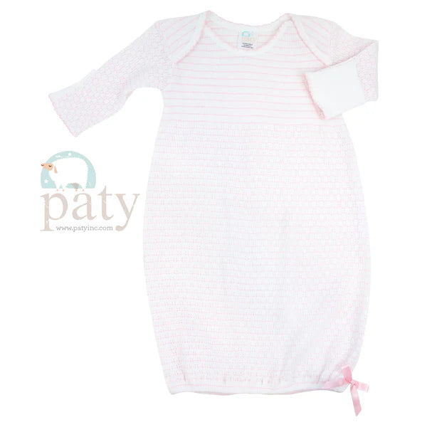 Paty - Overlap Shoulder Gown Pink Pinstripe/Bow