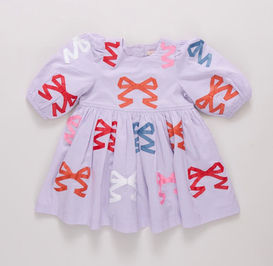Pink Chicken | Girls Brooke Dress - Lavender Bow Applique