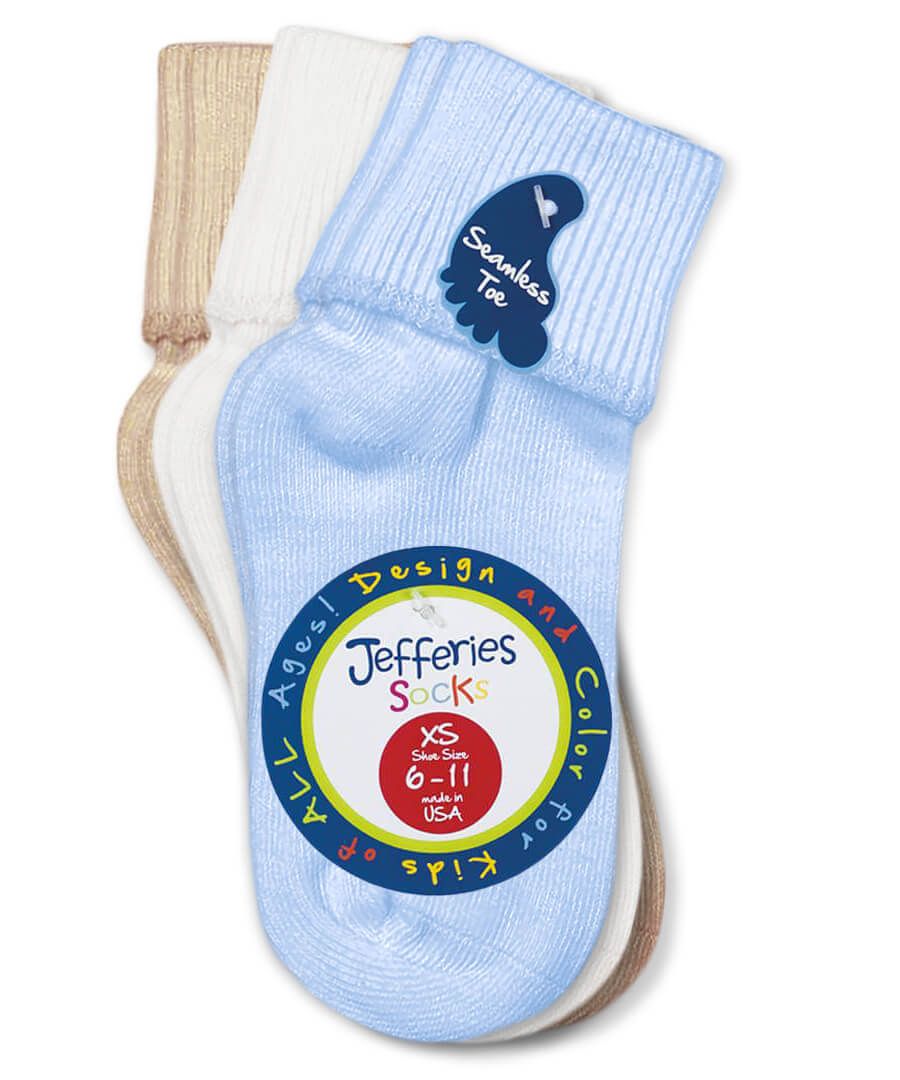 Jefferies Socks - Smooth Toe Turn Cuff Socks 3 Pack Blue/White/Tan