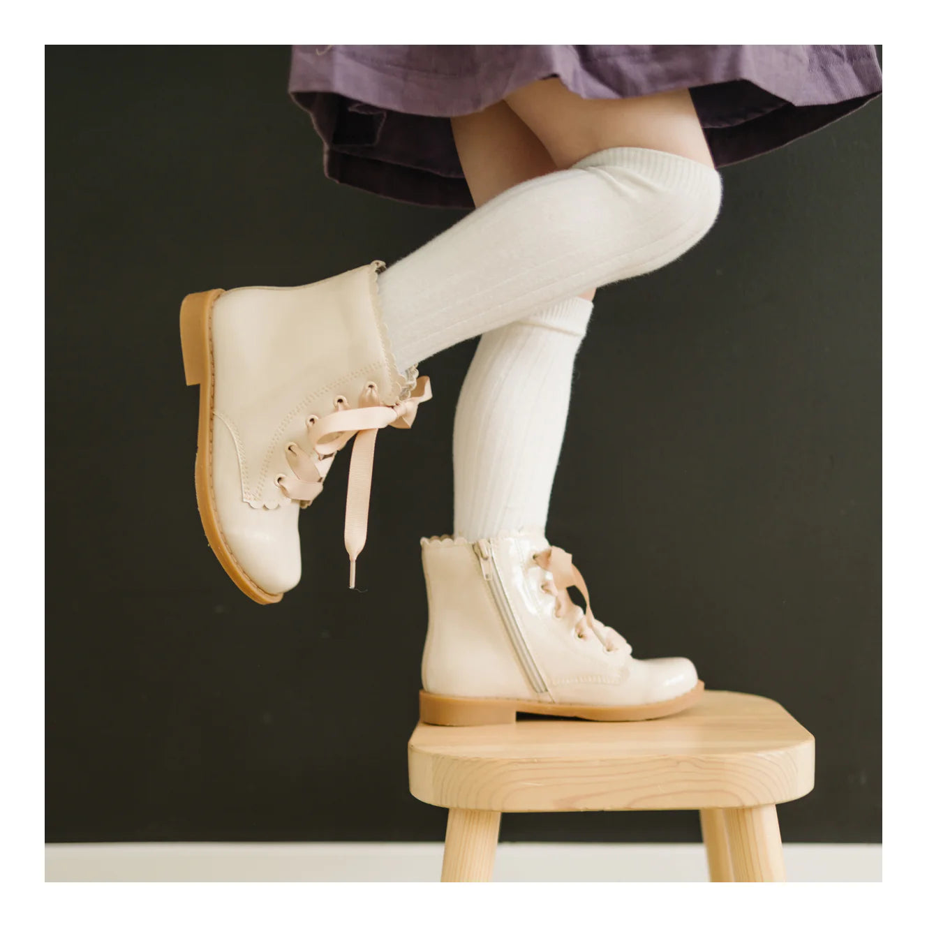 L'Amour - Josephine Scalloped Patent Cream Boot