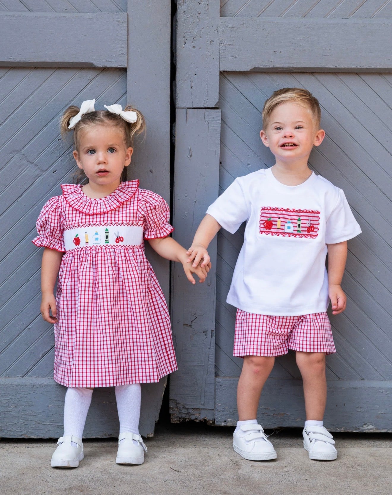 Smockingbird | Smocked School Supplies Red Windowpane Dress