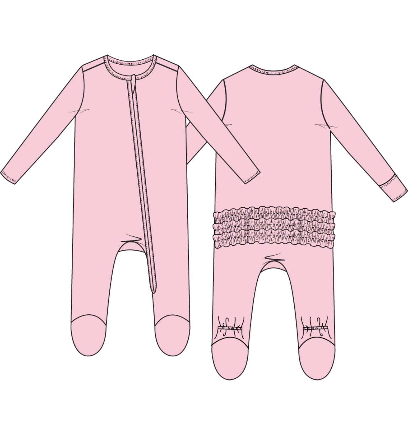 Angel Dear | Solid Pink A Boo 2 Way Zipper Ruffle Footie