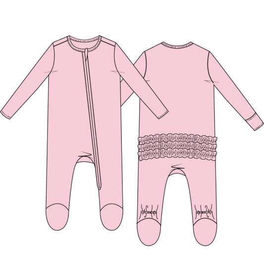 Angel Dear | Solid Pink A Boo 2 Way Zipper Ruffle Footie