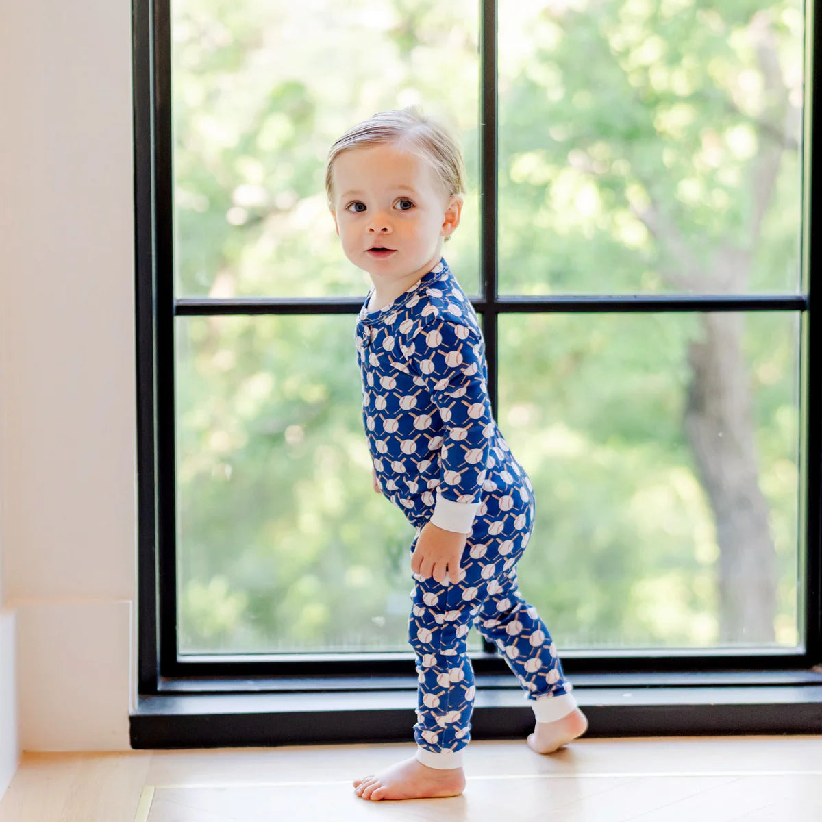 Lila & Hayes | Parker Boys' Pima Cotton Zipper Pajama - Up at Bat Baseball