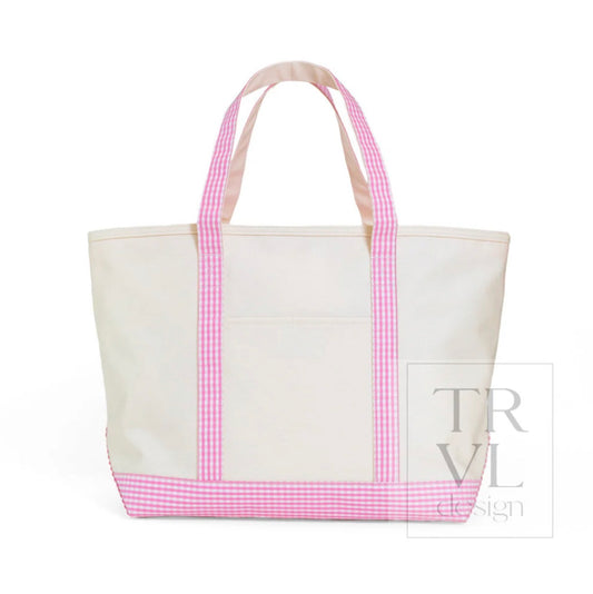 TRVL | Maxi Tote Coated Canvas Gingham Pink Trim