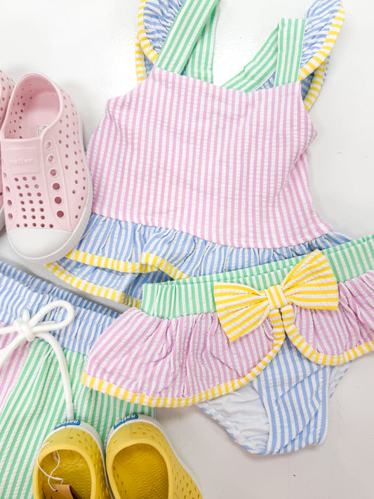 Lulu Bebe | Multi Stripe Ruffle Swimsuit