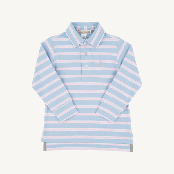TBBC | Prim & Proper Polo LS Pima - Beale Street Blue & Palm Beach Pink