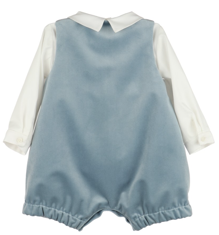 Luli & Me | Blue Deluxe Velvet Boy Romper