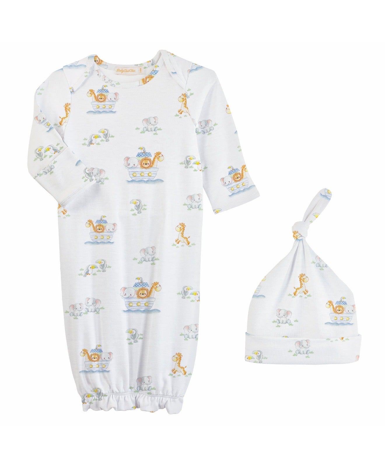 Baby Club Chic | Noah's Ark Blue Gown & Hat Set